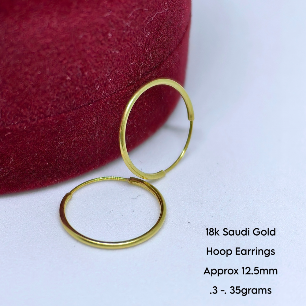 Hoop Earrings 12.5mm 18k Saudi Gold Pawnable