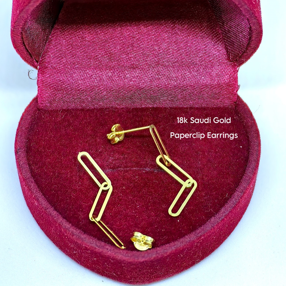 PaperClip Earrings 18k Saudi Gold BRANDNEW Pawnable